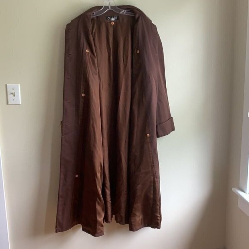 Searle Brown Maxi Trench Coat Size 14 Minimalist A-Line Duster - Picture 11 of 12